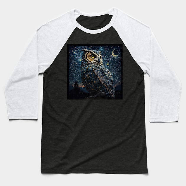 Owl during a starry starry night - Awesome Owl #6 Baseball T-Shirt by yewjin
